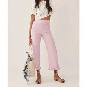 The Colette Magic Fabric Ruffle-Hem Crop Wide-Leg Pants by Maeve Lilac Pink 28